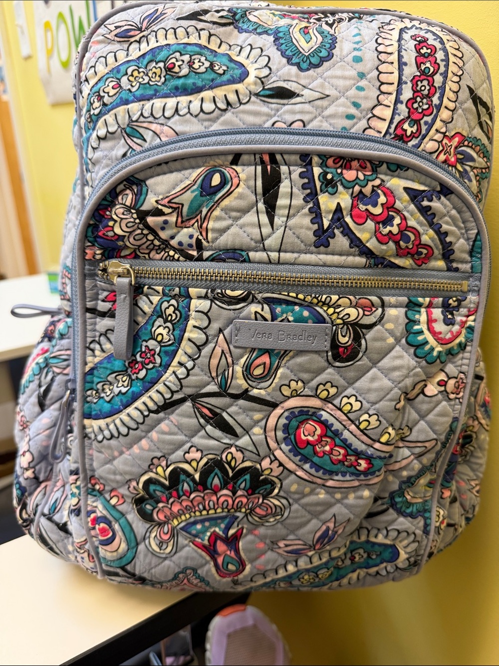 Vera Bradley Quilted Paisley Backpack in Light Gray Multi